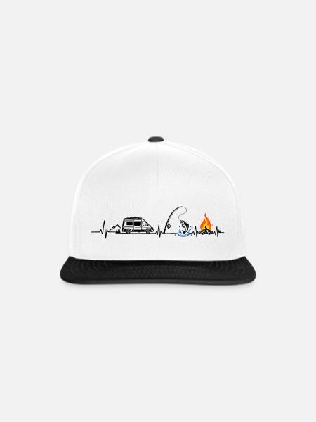 Camping und Angeln - Snapback Cap - Weiß/Schwarz