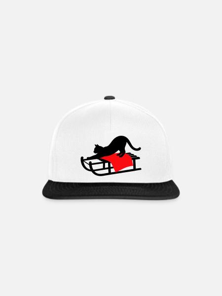 gatto_nero_sulla_slitta_con_copertina_rossa - Snapback Cap - Weiß/Schwarz