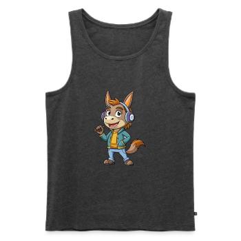 Esel Lustige Cartoon Figur Kopfhörer Musik - Männer Premium Bio Tank Top - Anthrazit meliert - Vorne - Michal (187cm)