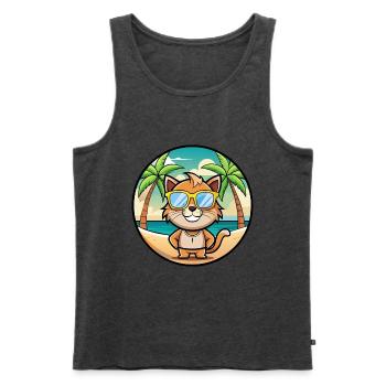 Pixie Bob Katzenrasse Cartoon Sonnenbrille Strand - Männer Premium Bio Tank Top - Anthrazit meliert - Vorne - Michal (187cm)