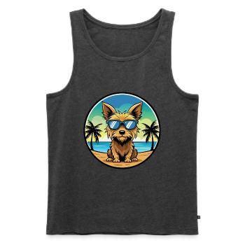 Australian Silky Terrier Hunderasse Cartoon Beach - Männer Premium Bio Tank Top - Anthrazit meliert - Vorne - Michal (187cm)