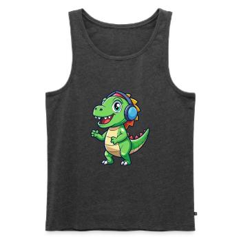 Dinosaur Funny Cartoon Character Headphone Music - Men's Premium Organic Tank Top - heather anthracite - Front - Michal (187cm)