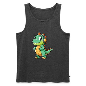 Dinosaur Funny Cartoon Character Headphone Music - Men's Premium Organic Tank Top - heather anthracite - Front - Michal (187cm)