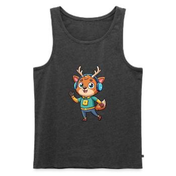 Hirsch Lustige Cartoon Figur Kopfhörer Musik - Männer Premium Bio Tank Top - Anthrazit meliert - Vorne - Michal (187cm)