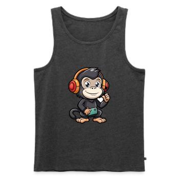 Schimpanse Lustige Cartoon Figur Kopfhörer Musik - Männer Premium Bio Tank Top - Anthrazit meliert - Vorne - Michal (187cm)