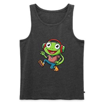 Frosch Lustige Cartoon Figur Kopfhörer Musik - Männer Premium Bio Tank Top - Anthrazit meliert - Vorne - Michal (187cm)