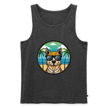 Cao De Castro Laboreiro Hunderasse Cartoon Strand - Männer Premium Bio Tank Top - Anthrazit meliert - Vorne - Michal (187cm)