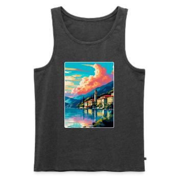 Lac de Côme Italie Affiche de voyage vintage Souvenir WPA - Débardeur bio Premium Homme - anthracite chiné - Devant - Michal (187cm)