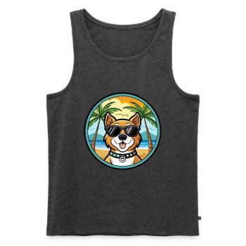 Cao De Castro Laboreiro Hunderasse Cartoon Strand - Männer Premium Bio Tank Top - Anthrazit meliert - Vorne - Michal (187cm)