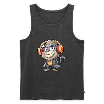Pavian Lustige Cartoon Figur Kopfhörer Musik - Männer Premium Bio Tank Top - Anthrazit meliert - Vorne - Michal (187cm)