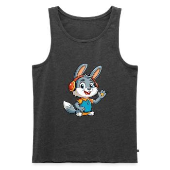 Kaninchen Lustige Cartoon Figur Kopfhörer Musik - Männer Premium Bio Tank Top - Anthrazit meliert - Vorne - Michal (187cm)