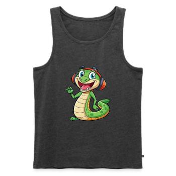 Schlange Lustige Zeichentrickfigur Kopfhörer Musik - Männer Premium Bio Tank Top - Anthrazit meliert - Vorne - Michal (187cm)