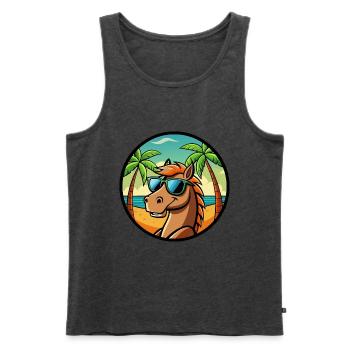 Cheval Drôle Dessin Animé Plage D’été Lunettes De Soleil Cool - Débardeur bio Premium Homme - anthracite chiné - Devant - Michal (187cm)