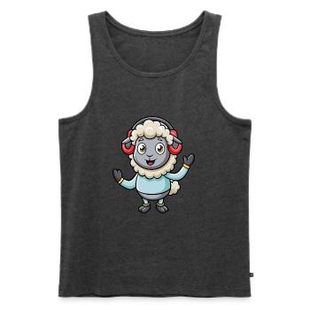 Schaf Lustige Zeichentrickfigur Kopfhörer Musik - Männer Premium Bio Tank Top - Anthrazit meliert - Vorne - Michal (187cm)
