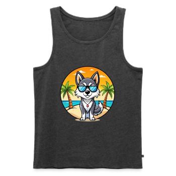 Alaskan Klee Kai Hunderasse Cartoon Sonnenbrille Strand - Männer Premium Bio Tank Top - Anthrazit meliert - Vorne - Michal (187cm)