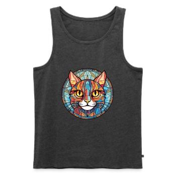 Pixie Bob Katze bunte Aquarell Haustier Illustration - Männer Premium Bio Tank Top - Anthrazit meliert - Vorne - Michal (187cm)