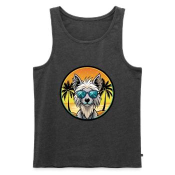 Chinese Crested Dog Breed Cartoon Sunglasses Beach - Men's Premium Organic Tank Top - heather anthracite - Front - Michal (187cm)