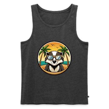 Dachs Lustige Cartoon Sommer Strand Sonnenbrille Cool - Männer Premium Bio Tank Top - Anthrazit meliert - Vorne - Michal (187cm)