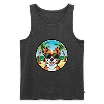 Portugiesisch Podengo Pequeno Hunderasse Cartoon Strand - Männer Premium Bio Tank Top - Anthrazit meliert - Vorne - Michal (187cm)