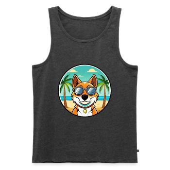Russischer Harlekin Hund Rasse Cartoon Strand - Männer Premium Bio Tank Top - Anthrazit meliert - Vorne - Michal (187cm)