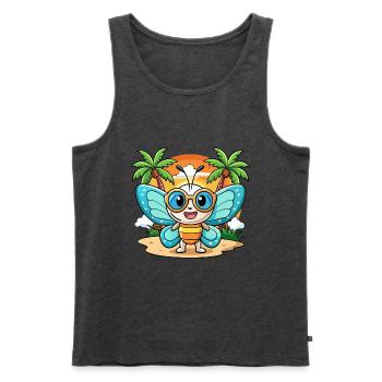 Schmetterling Lustige Cartoon Sommer Strand Sonnenbrille - Männer Premium Bio Tank Top - Anthrazit meliert - Vorne - Michal (187cm)