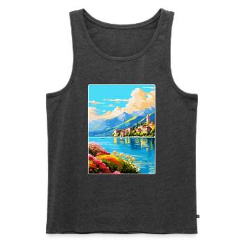 Lac de Côme Italie Affiche de voyage vintage Souvenir WPA - Débardeur bio Premium Homme - anthracite chiné - Devant - Michal (187cm)