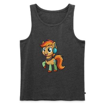 Pony Lustige Zeichentrickfigur Kopfhörer Musik - Männer Premium Bio Tank Top - Anthrazit meliert - Vorne - Michal (187cm)