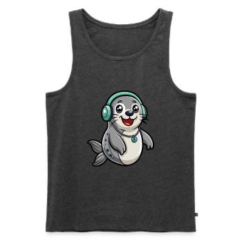 Seal Funny Cartoon Character Musique de casque - Débardeur bio Premium Homme - anthracite chiné - Devant - Michal (187cm)