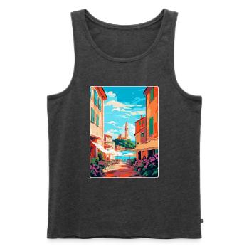 St Tropez France Affiche de voyage vintage souvenir - Débardeur bio Premium Homme - anthracite chiné - Devant - Michal (187cm)