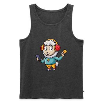 Schaf Lustige Zeichentrickfigur Kopfhörer Musik - Männer Premium Bio Tank Top - Anthrazit meliert - Vorne - Michal (187cm)