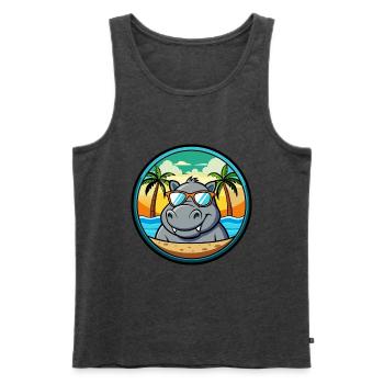 Nilpferd Lustige Cartoon Sommer Strand Sonnenbrille Cool - Männer Premium Bio Tank Top - Anthrazit meliert - Vorne - Michal (187cm)
