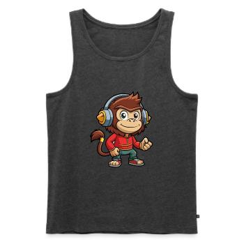 Singe Drôle Dessin Animé Personnage Casque Musique - Débardeur bio Premium Homme - anthracite chiné - Devant - Michal (187cm)