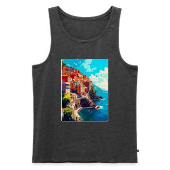 Cinque Terre Italien Vintage Reise Poster Souvenir - Männer Premium Bio Tank Top - Anthrazit meliert - Vorne - Michal (187cm)