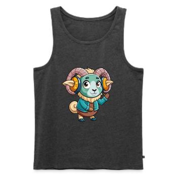 Ram Lustige Zeichentrickfigur Kopfhörer Musik - Männer Premium Bio Tank Top - Anthrazit meliert - Vorne - Michal (187cm)