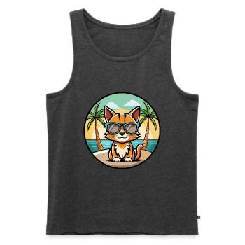 Somali Kurzhaar Katze Rasse Cartoon Sonnenbrille Strand - Männer Premium Bio Tank Top - Anthrazit meliert - Vorne - Michal (187cm)