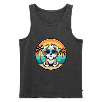 Maltese Shih Tzu Dog Breed Cartoon Sunglass Beach - Men's Premium Organic Tank Top - heather anthracite - Front - Michal (187cm)