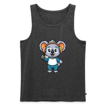Koala Lustige Cartoon Figur Kopfhörer Musik - Männer Premium Bio Tank Top - Anthrazit meliert - Vorne - Michal (187cm)