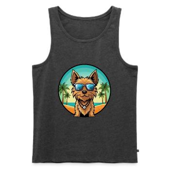 Australian Silky Terrier Hunderasse Cartoon Beach - Männer Premium Bio Tank Top - Anthrazit meliert - Vorne - Michal (187cm)
