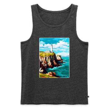 South Stack Cliffs Anglesey Vintage Reiseposter - Männer Premium Bio Tank Top - Anthrazit meliert - Vorne - Michal (187cm)