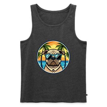 Mops Hund Rasse Cartoon Sonnenbrille Strand - Männer Premium Bio Tank Top - Anthrazit meliert - Vorne - Michal (187cm)
