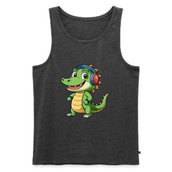 Krokodil Lustige Zeichentrickfigur Kopfhörer Musik - Männer Premium Bio Tank Top - Anthrazit meliert - Vorne - Michal (187cm)