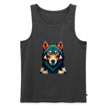 Wolf Cartoon Figur Buntes Haustier Tier - Männer Premium Bio Tank Top - Anthrazit meliert - Vorne - Michal (187cm)