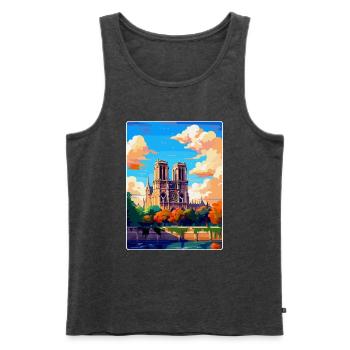Notre Dame Frankreich Vintage Reiseplakat Souvenir - Männer Premium Bio Tank Top - Anthrazit meliert - Vorne - Michal (187cm)
