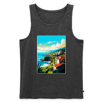 Affiche de voyage vintage de Sao Miguel Portugal Souvenir - Débardeur bio Premium Homme - anthracite chiné - Devant - Michal (187cm)