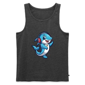 Delfin Lustige Zeichentrickfigur Kopfhörer Musik - Männer Premium Bio Tank Top - Anthrazit meliert - Vorne - Michal (187cm)