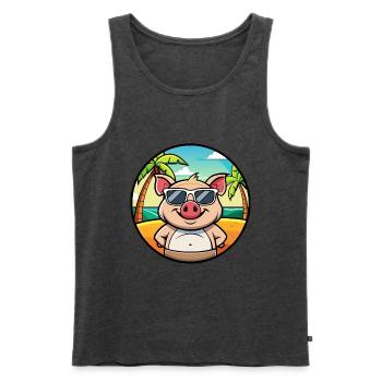 Cochon Drôle Dessin Animé Plage D’été Lunettes De Soleil Autocollant - Débardeur bio Premium Homme - anthracite chiné - Devant - Michal (187cm)