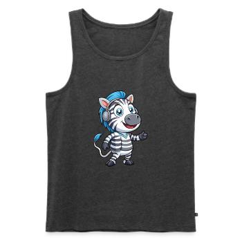 Zebra Lustige Zeichentrickfigur Kopfhörer Musik - Männer Premium Bio Tank Top - Anthrazit meliert - Vorne - Michal (187cm)
