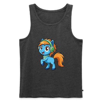 Pony Lustige Zeichentrickfigur Kopfhörer Musik - Männer Premium Bio Tank Top - Anthrazit meliert - Vorne - Michal (187cm)