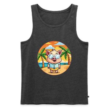 Cochon Drôle Dessin Animé Plage De Plage Lunettes - Débardeur bio Premium Homme - anthracite chiné - Devant - Michal (187cm)