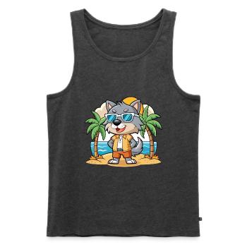Wolf Lustige Cartoon Sommer Strand Sonnenbrille - Männer Premium Bio Tank Top - Anthrazit meliert - Vorne - Michal (187cm)